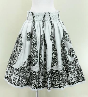 Hula Shantung Pa'u Skirt with Kahiko&Honu Print / Luxury Collection / White / J3042wh