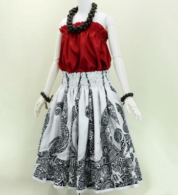 Hula Shantung Pa'u Skirt with Kahiko&Honu Print / Luxury Collection / White / J3042wh