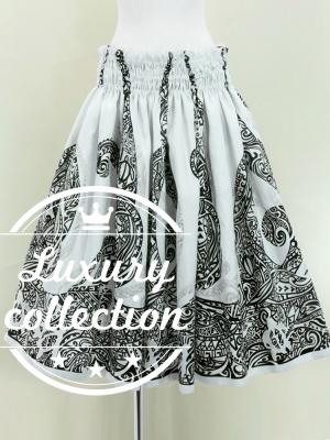 Hula Shantung Pa'u Skirt with Kahiko&Honu Print / Luxury Collection / White / J3042wh