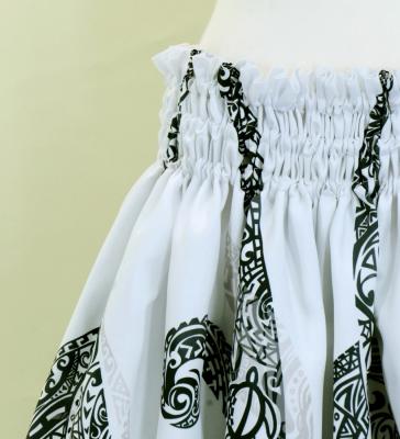 Hula Shantung Pa'u Skirt with Kahiko&Honu Print / Luxury Collection / White / J3042wh