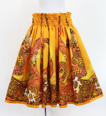 Hula Shantung Pa'u Skirt with Kahiko&Honu Print / Luxury Collection / Yellow /J3042ye