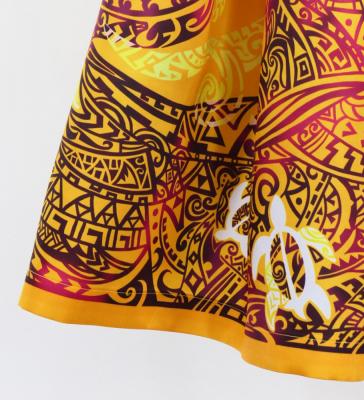 Hula Shantung Pa'u Skirt with Kahiko&Honu Print / Luxury Collection / Yellow /J3042ye