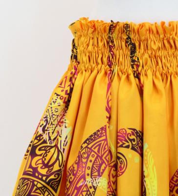 Hula Shantung Pa'u Skirt with Kahiko&Honu Print / Luxury Collection / Yellow /J3042ye