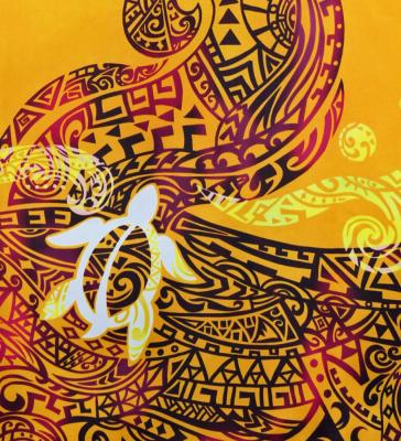 Hula Shantung Pa'u Skirt with Kahiko&Honu Print / Luxury Collection / Yellow /J3042ye