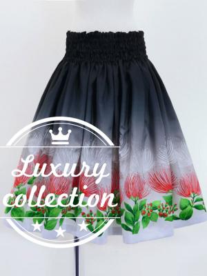 Hula Shantung Pa'u Skirt with Lehua Print / Luxury Collection / Black / J3043bk