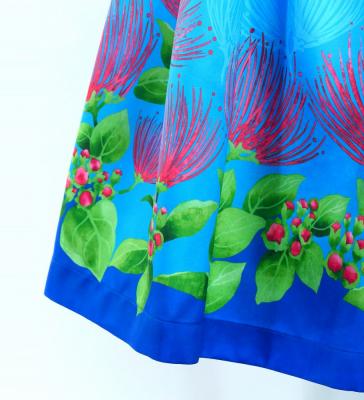 Hula Shantung Pa'u Skirt with Lehua Print / Luxury Collection / Blue / J3043bl