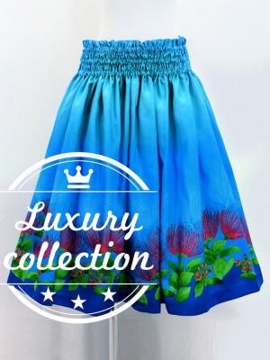 Hula Shantung Pa'u Skirt with Lehua Print / Luxury Collection / Blue / J3043bl