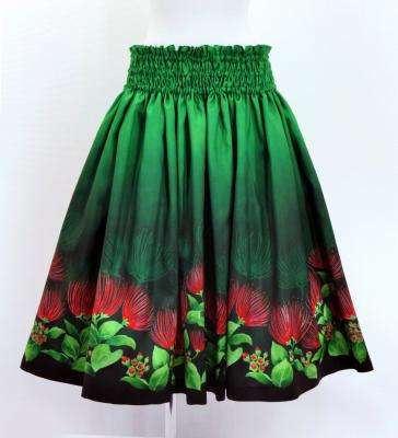 Hula Shantung Pa'u Skirt with Lehua Print / Luxury Collection / Green / J3043gr