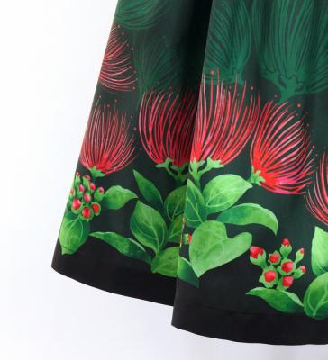 Hula Shantung Pa'u Skirt with Lehua Print / Luxury Collection / Green / J3043gr
