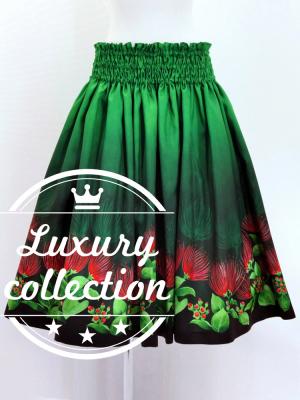 Hula Shantung Pa'u Skirt with Lehua Print / Luxury Collection / Green / J3043gr