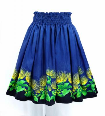 Hula Shantung Pa'u Skirt with Lehua Print / Luxury Collection / Navy / J3043nv
