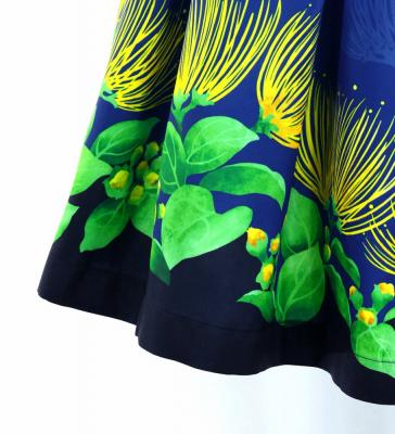 Hula Shantung Pa'u Skirt with Lehua Print / Luxury Collection / Navy / J3043nv