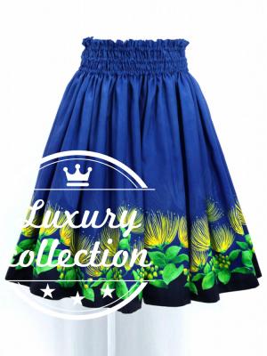 Hula Shantung Pa'u Skirt with Lehua Print / Luxury Collection / Navy / J3043nv