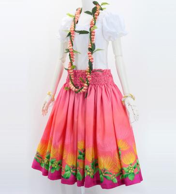 Hula Shantung Pa'u Skirt with Lehua Print / Luxury Collection / Pink / J3043pi