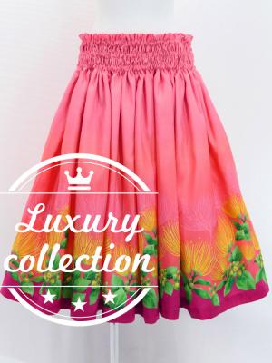 Hula Shantung Pa'u Skirt with Lehua Print / Luxury Collection / Pink / J3043pi