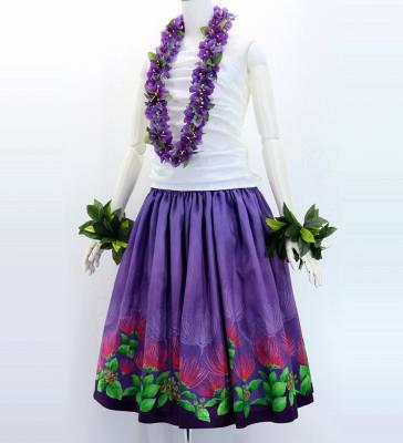 Hula Shantung Pa'u Skirt with Lehua Print / Luxury Collection / Purple / J3043pu