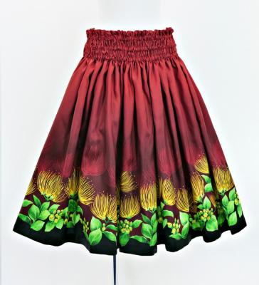 Hula Shantung Pa'u Skirt with Lehua Print / Luxury Collection / Red / J3043rd