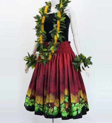 Hula Shantung Pa'u Skirt with Lehua Print / Luxury Collection / Red / J3043rd