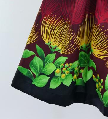 Hula Shantung Pa'u Skirt with Lehua Print / Luxury Collection / Red / J3043rd