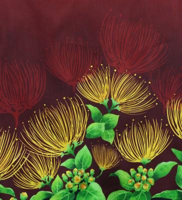 Hula Shantung Pa'u Skirt with Lehua Print / Luxury Collection / Red / J3043rd