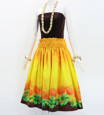 Hula Shantung Pa'u Skirt with Lehua Print / Luxury Collection / Yellow / J3043ye