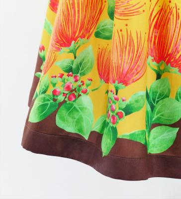 Hula Shantung Pa'u Skirt with Lehua Print / Luxury Collection / Yellow / J3043ye