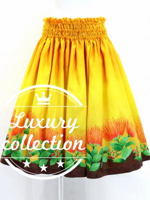 Hula Shantung Pa'u Skirt with Lehua Print / Luxury Collection / Yellow / J3043ye