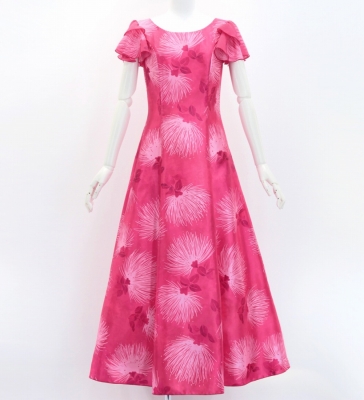 Hula Long Dress with Lehua Print / Luxury Collection / Pink / J3044pi