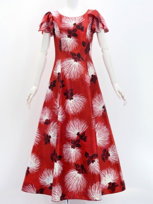Hula Long Dress with Lehua Print / Luxury Collection / Red/ J3044rd