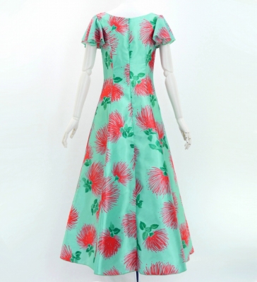 Hula Long Dress with Lehua Print / Luxury Collection / Turquoise Blue/ J3044tbl