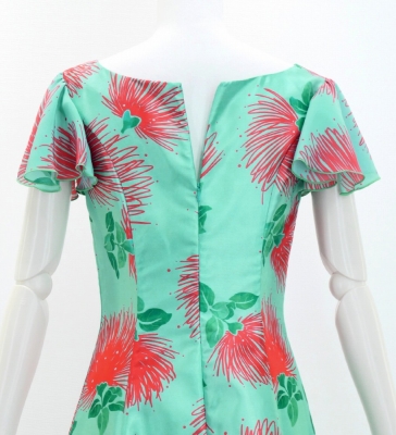 Hula Long Dress with Lehua Print / Luxury Collection / Turquoise Blue/ J3044tbl