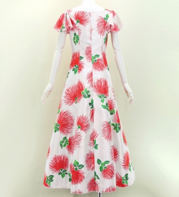 Hula Long Dress with Lehua Print / Luxury Collection / White / J3044wh