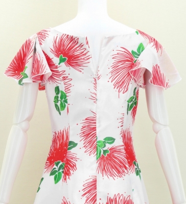 Hula Long Dress with Lehua Print / Luxury Collection / White / J3044wh