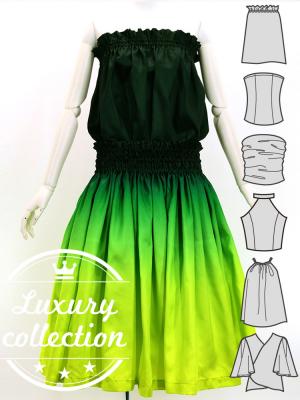 Hula Blouse & Pa'u Set-Up with Gradation Print / Luxury Collection / J3048grye