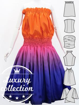 Hula Blouse & Pa'u Set-Up with Gradation Print / Luxury Collection / J3048orpu