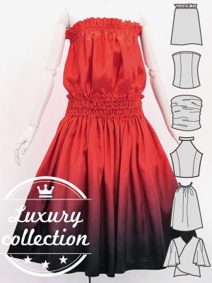 Hula Blouse & Pa'u Set-Up with Gradation Print / Luxury Collection / J3048rdbk