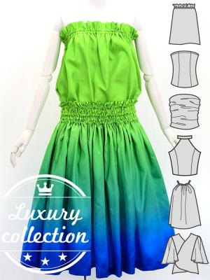 Hula Blouse & Pa'u Set-Up with Gradation Print / Luxury Collection / J3048yegrbl