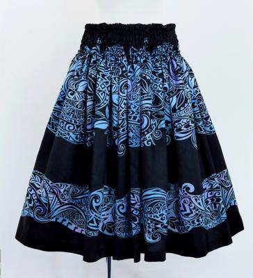 Hula Shantung Pa'u Skirt with Kahiko Print / Luxury Collection / Black / J3058bk