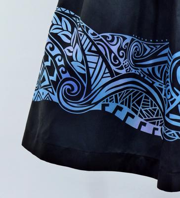 Hula Shantung Pa'u Skirt with Kahiko Print / Luxury Collection / Black / J3058bk