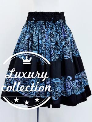 Hula Shantung Pa'u Skirt with Kahiko Print / Luxury Collection / Black / J3058bk