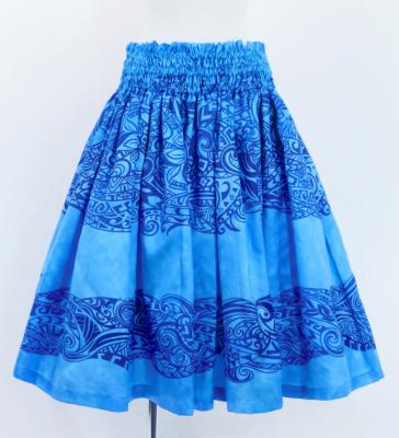 Hula Shantung Pa'u Skirt with Kahiko Print / Luxury Collection / Blue / J3058bl