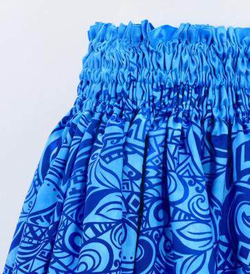 Hula Shantung Pa'u Skirt with Kahiko Print / Luxury Collection / Blue / J3058bl