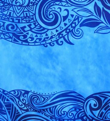 Hula Shantung Pa'u Skirt with Kahiko Print / Luxury Collection / Blue / J3058bl