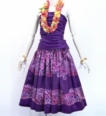 Hula Shantung Pa'u Skirt with Kahiko Print / Luxury Collection / Purple / J3058pu