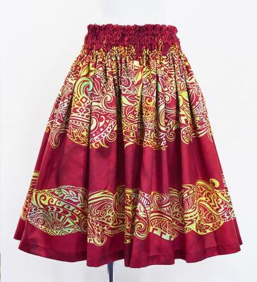 Hula Shantung Pa'u Skirt with Kahiko Print / Luxury Collection / Red / J3058rd