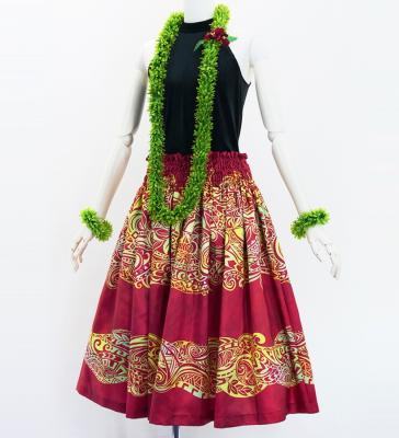 Hula Shantung Pa'u Skirt with Kahiko Print / Luxury Collection / Red / J3058rd