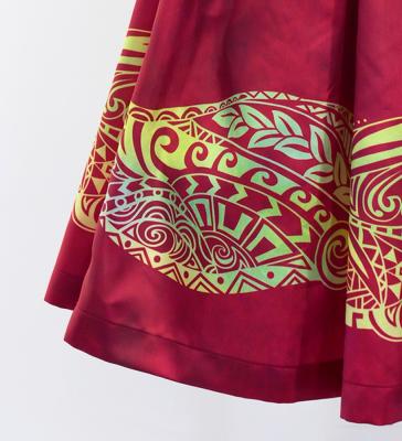 Hula Shantung Pa'u Skirt with Kahiko Print / Luxury Collection / Red / J3058rd