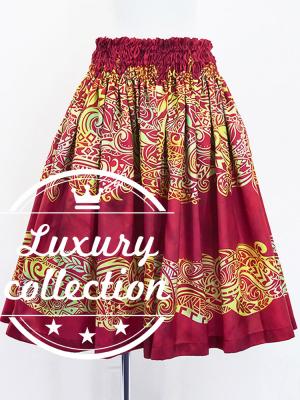 Hula Shantung Pa'u Skirt with Kahiko Print / Luxury Collection / Red / J3058rd