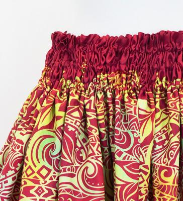 Hula Shantung Pa'u Skirt with Kahiko Print / Luxury Collection / Red / J3058rd