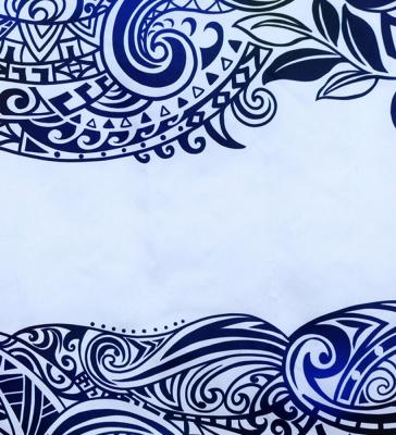 Hula Shantung Pa'u Skirt with Kahiko Print / Luxury Collection / White & Blue / J3058whbl